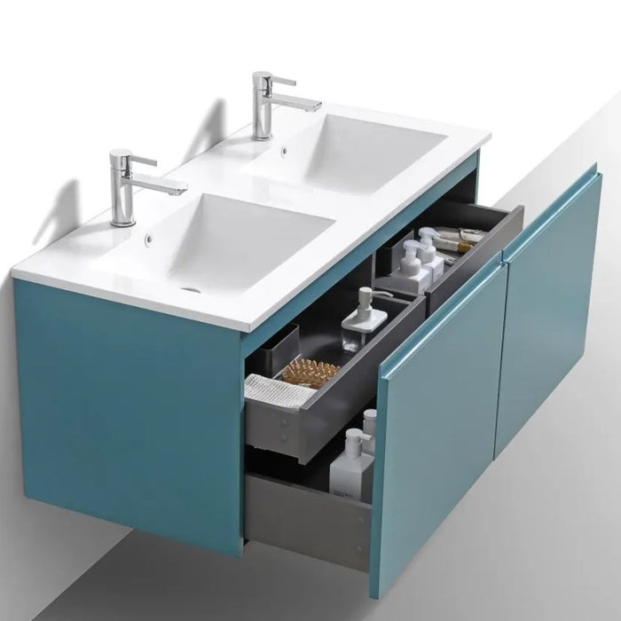 Falcon 48" Teal Green Wall Mount Double Sink Bathroom Vanity – Modern Floating Style with Integrated Countertop