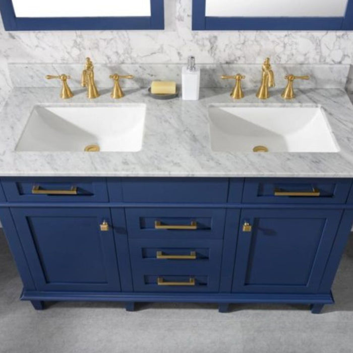 Herzen 54" Blue Wood Double Sink Vanity – Carrara Top & Soft Close Drawers
