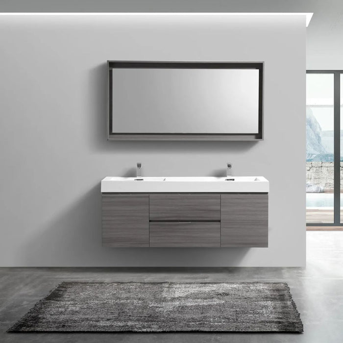 Vulcan 60" Double Sink Vulcan Ash Grey Modern Wall Mount Bathroom Vanity – Reinforced Acrylic Top