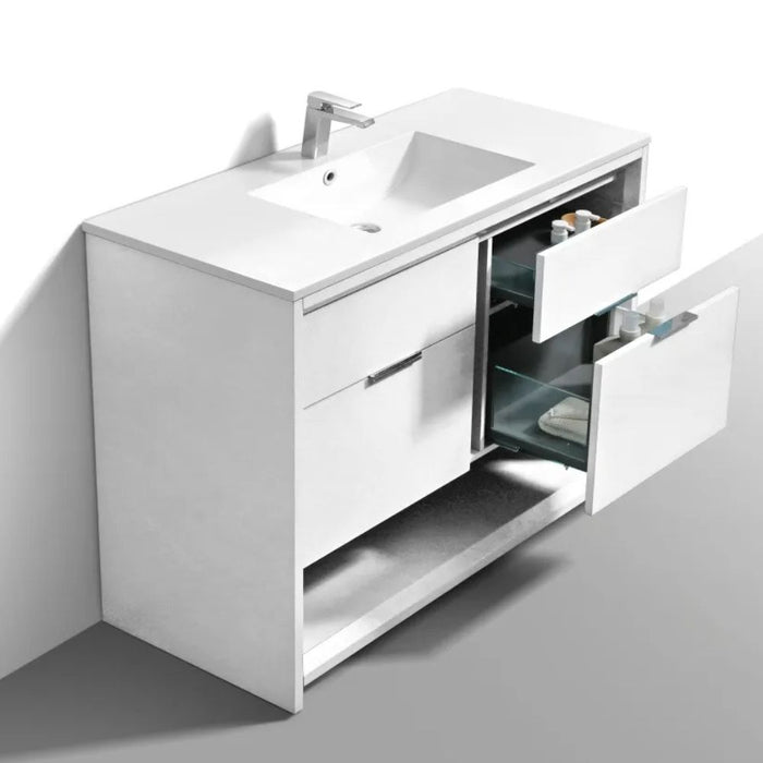 Caius 48" Gloss White Modern Bathroom Vanity - Single Sink with Acrylic Composite Countertop