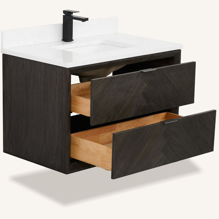 Leda 36" Brown Oak Bathroom Vanity with White Stone Top – Undermount Sink 2-Drawer Storage