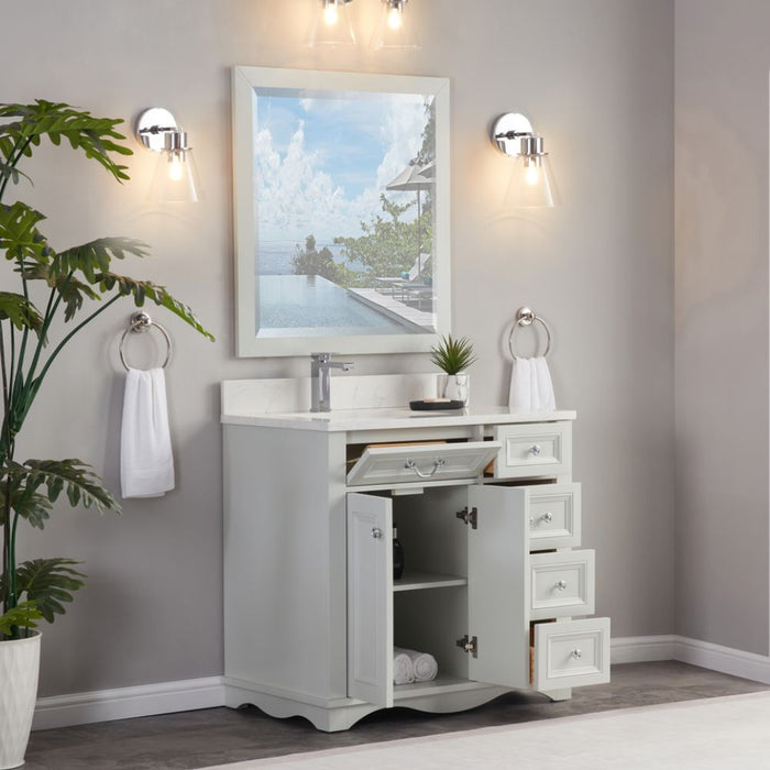 Selby 36" Silver Strand Bathroom Vanity - Solid Wood with Artificial Stone Top & Soft Close Drawers
