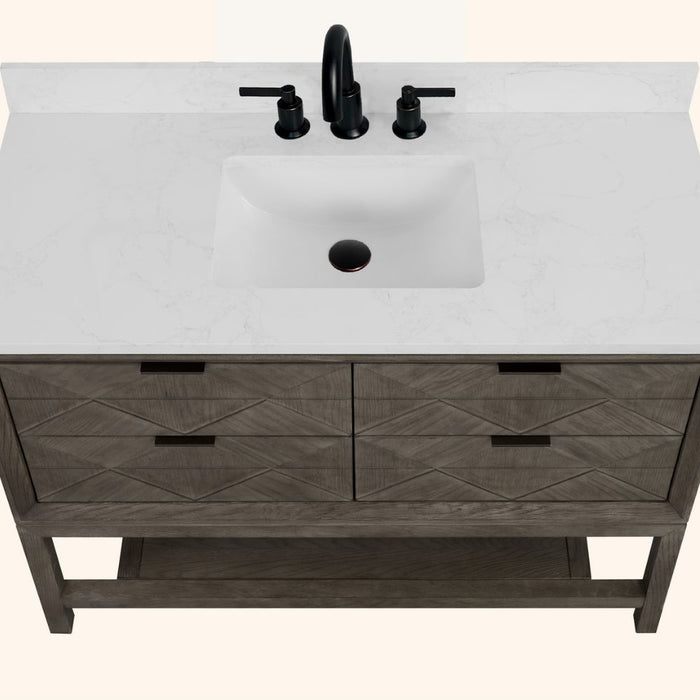 Gradisca 48" Grey Oak Wood Bathroom Vanity Cabinet with Artificial Stone Top – Pre-Drilled Faucet Holes