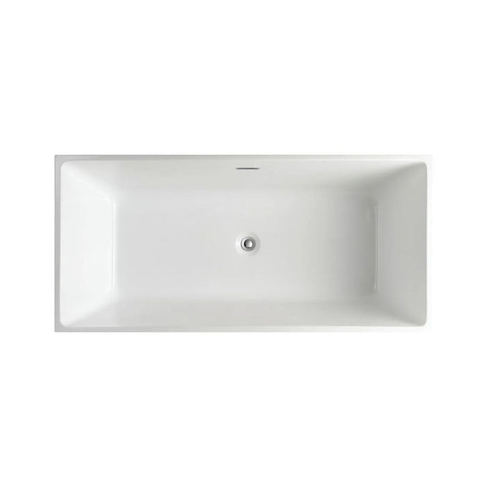 Carlo 63" White Rectangular Freestanding Bathtub – Modern Acrylic with Chrome Fixtures