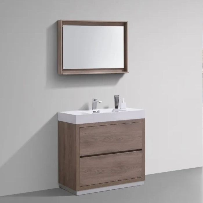 Karel 36" Butternut Free Standing Bathroom Vanity – Modern Push-Open Drawers with Integrated Sink