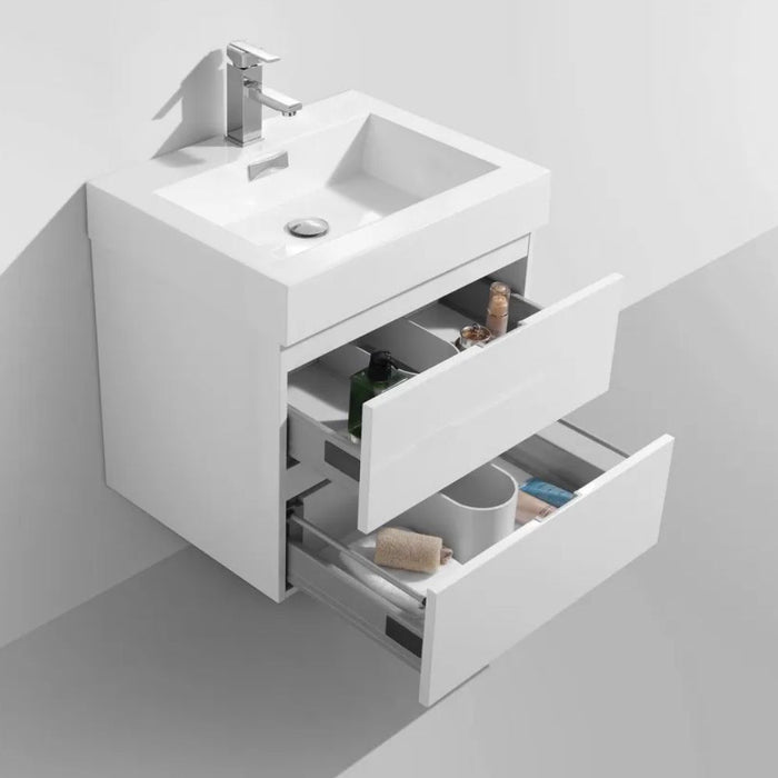 Abrosia 24" High Gloss White Wall Mount Bathroom Vanity - European Soft-Close Hardware & Acrylic Sink