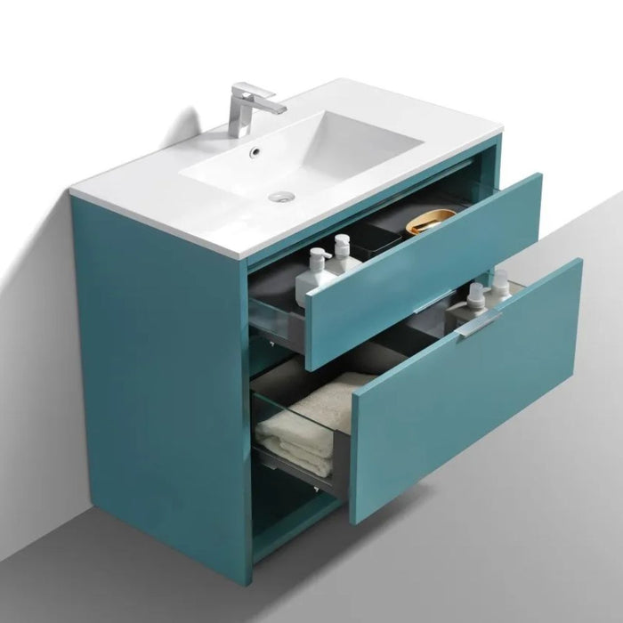 Mikasi 40" Teal Green MDF Modern Bathroom Vanity – Contemporary Style with Soft-Close Drawers