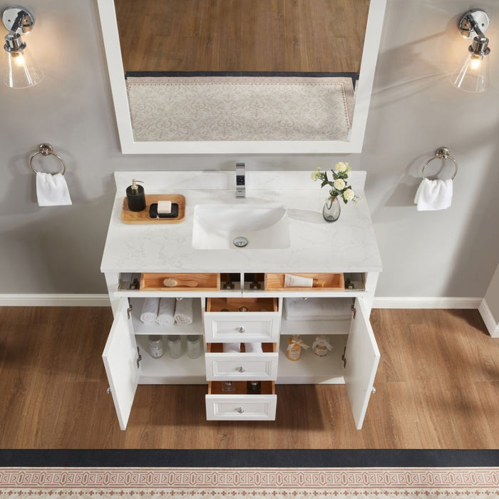 Mistral 48" White Solid Wood Vanity with Artificial Stone Top, Undermount Sink & 5 Dovetail Drawers