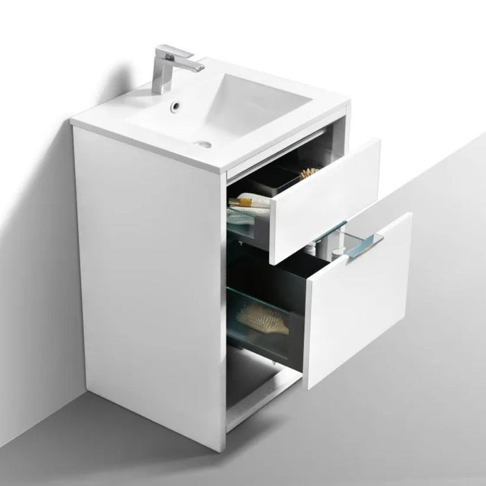 Nita 24" Modern Gloss White Bathroom Vanity – Ready to Install with Acrylic Composite Countertop
