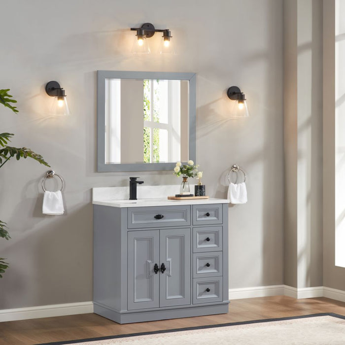Lahiri 36" Cadet Finish Wood Bathroom Vanity - Single Sink with 4 Soft-Close Drawers & Stone Top