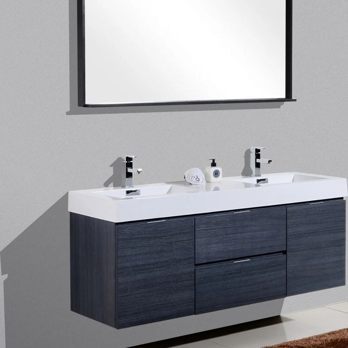 Ophelia 60" Gray Oak Marine Veneer Double Sink Wall Mount Vanity – Modern Waterproof Design