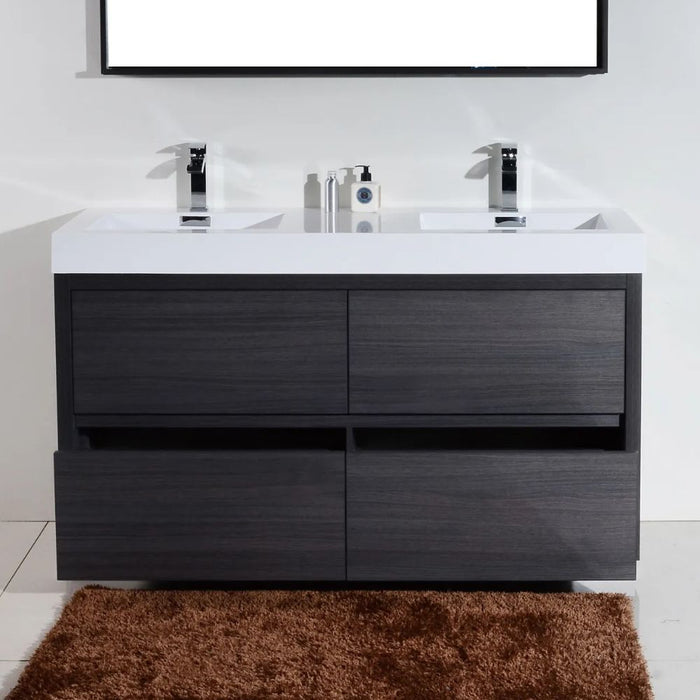 Averi 60" Gray Oak Double Sink Freestanding Bathroom Vanity – Modern Style with Push-Open Drawers