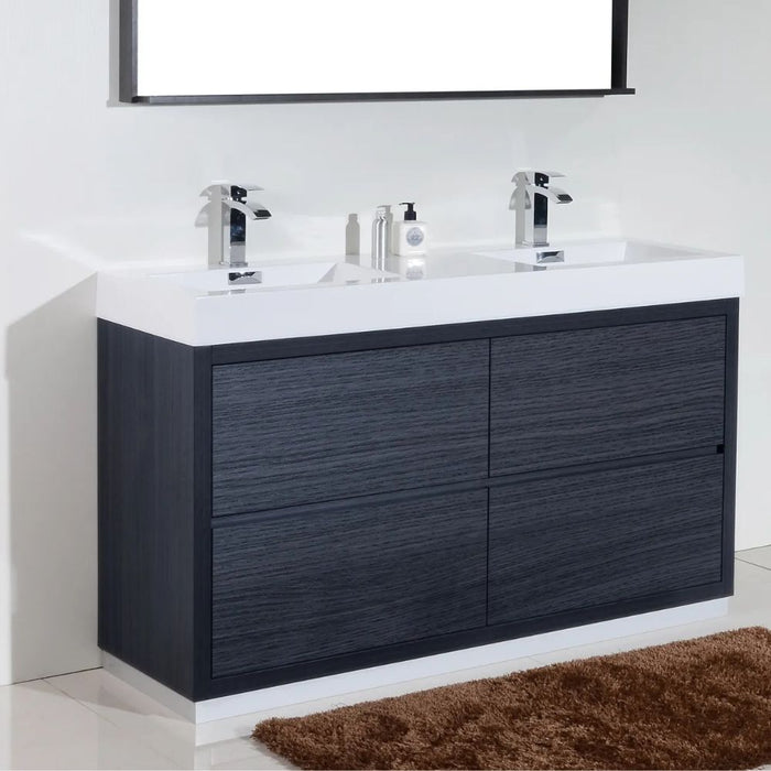 Averi 60" Gray Oak Double Sink Freestanding Bathroom Vanity – Modern Style with Push-Open Drawers