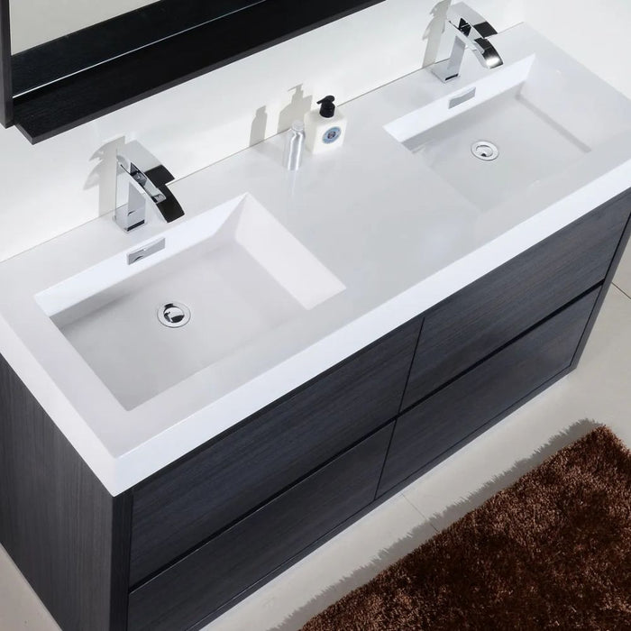 Averi 60" Gray Oak Double Sink Freestanding Bathroom Vanity – Modern Style with Push-Open Drawers