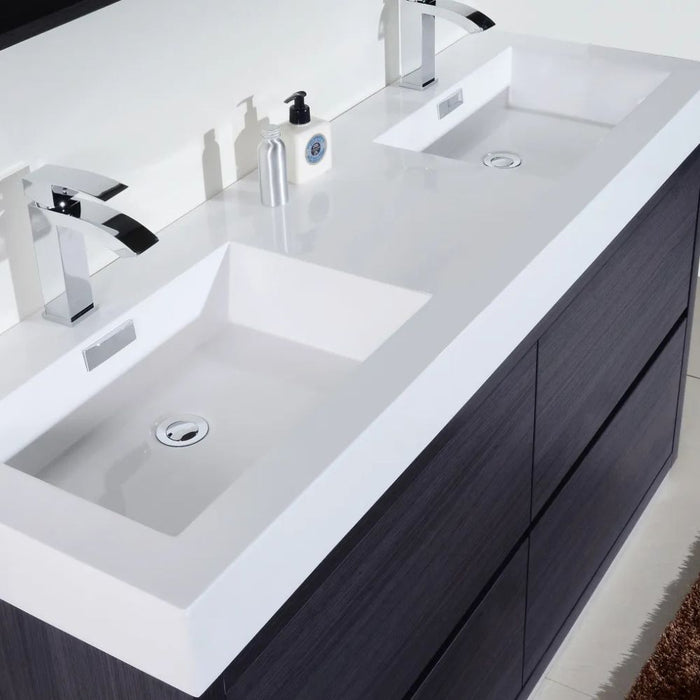 Averi 60" Gray Oak Double Sink Freestanding Bathroom Vanity – Modern Style with Push-Open Drawers