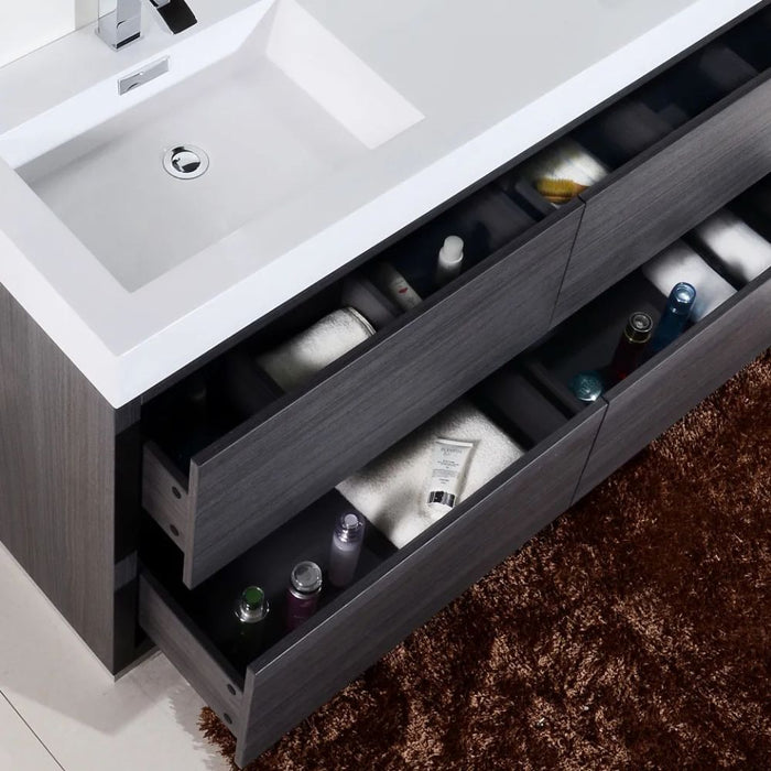 Averi 60" Gray Oak Double Sink Freestanding Bathroom Vanity – Modern Style with Push-Open Drawers