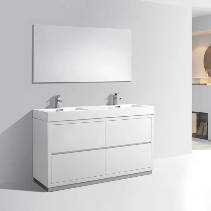 Narine 60" White Lacquer MDF Bathroom Vanity – Modern Double Sink Freestanding with 4 Drawers