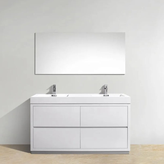 Narine 60" White Lacquer MDF Bathroom Vanity – Modern Double Sink Freestanding with 4 Drawers