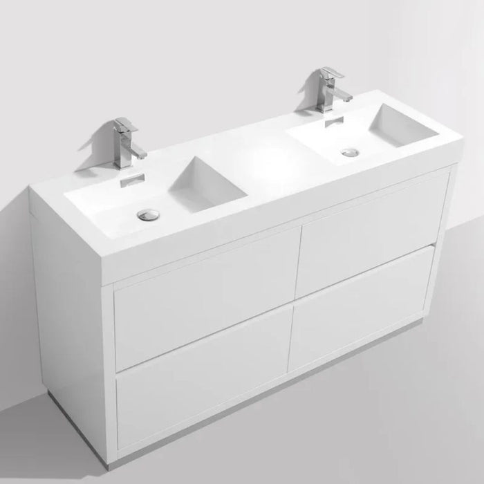 Narine 60" White Lacquer MDF Bathroom Vanity – Modern Double Sink Freestanding with 4 Drawers