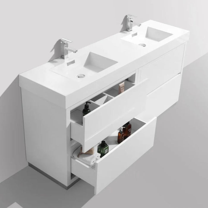 Narine 60" White Lacquer MDF Bathroom Vanity – Modern Double Sink Freestanding with 4 Drawers
