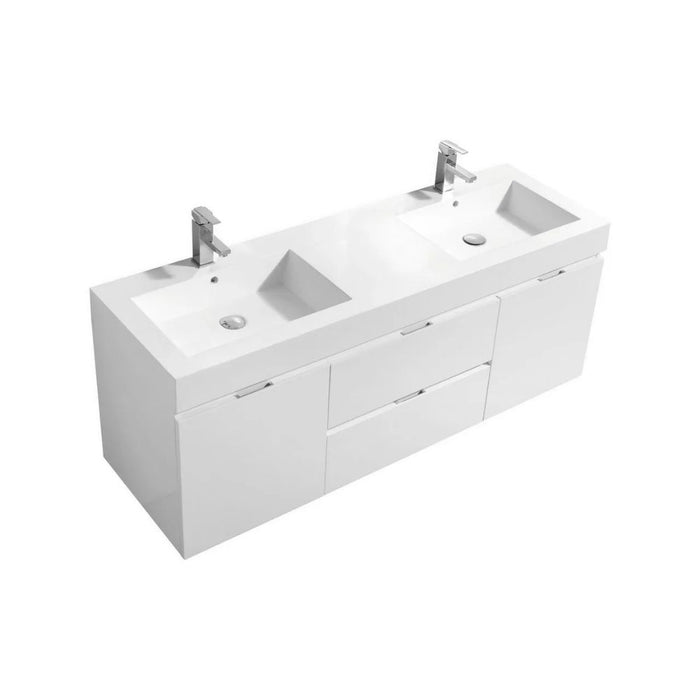 Helena 60" White Double Sink Wall Mount Modern Bathroom Vanity - Reinforced Acrylic Composite with Soft-Close Drawers