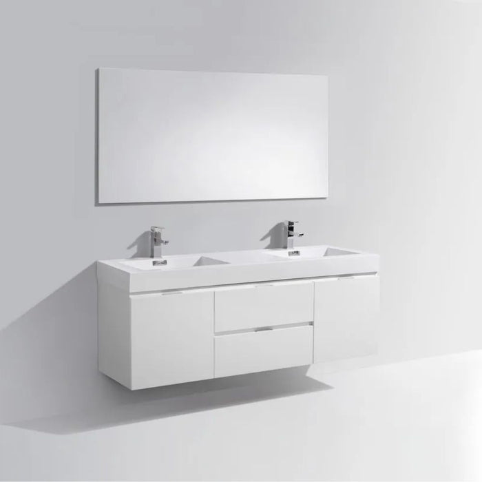 Helena 60" White Double Sink Wall Mount Modern Bathroom Vanity - Reinforced Acrylic Composite with Soft-Close Drawers