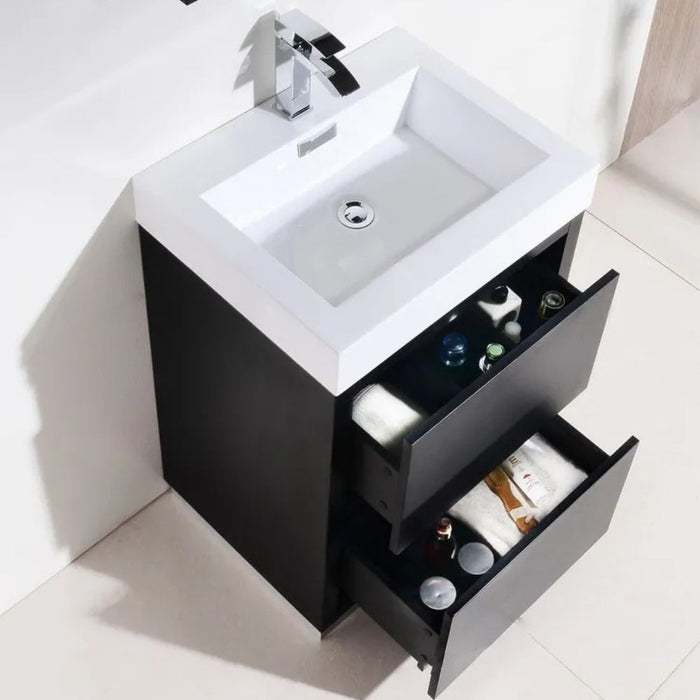 Mora 24" Black Composite Sink Bathroom Vanity – Modern Free Standing with Push-Open Storage