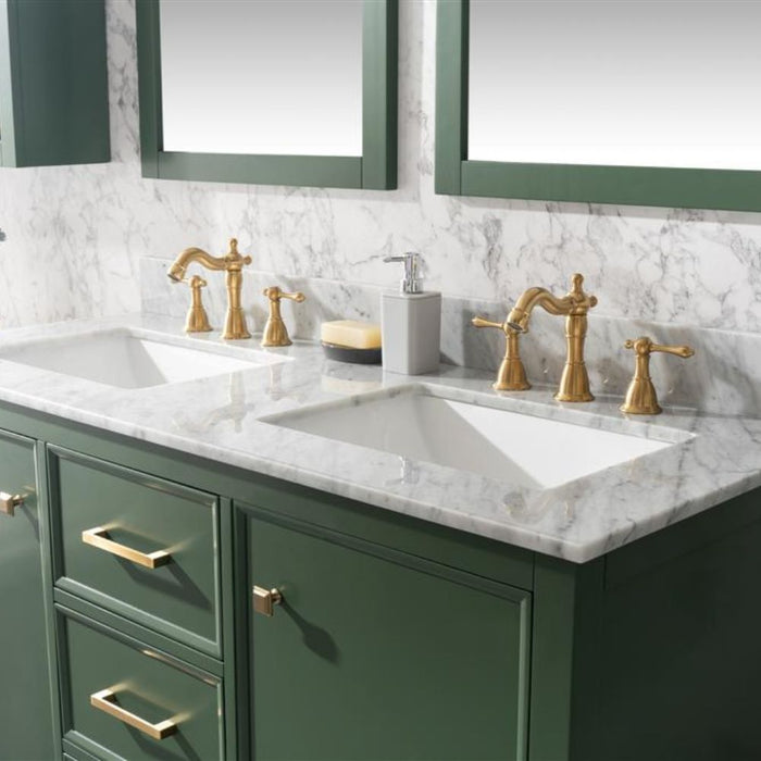 Monte 54" Green Wood Double Vanity Cabinet - With White Carrara Marble Top