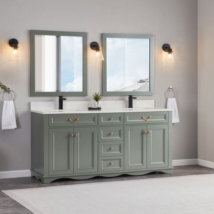 Tova 72" Double Sink Pewter Green Bathroom Vanity - Solid Wood Construction with 1" Stone Top