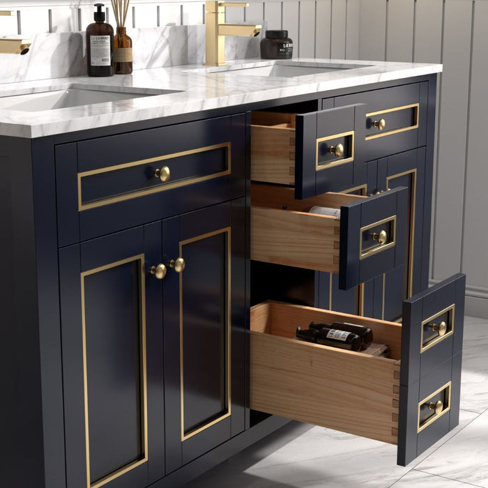 Fella 60" Blue Painted Bathroom Vanity Cabinet with Carrara Marble Top & 4 Soft Close Doors