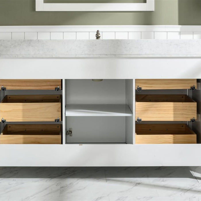 Lovise 60" White Single Sink Bathroom Vanity Cabinet Carrara White Marble Countertop Storage Classic Series