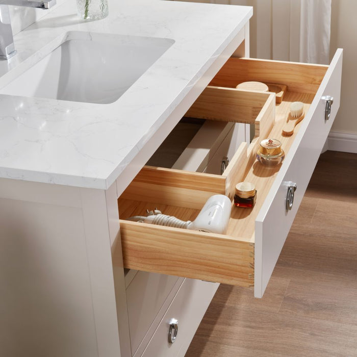 Spuma 42" Freestanding Sink Vanity in White – Solid Wood Base & Artificial Stone Countertop
