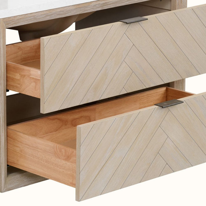Baltimore 36" Whitewashed Oak Bathroom Vanity – Free-Standing Design with 1" Artificial Stone Top & Dual Drawers