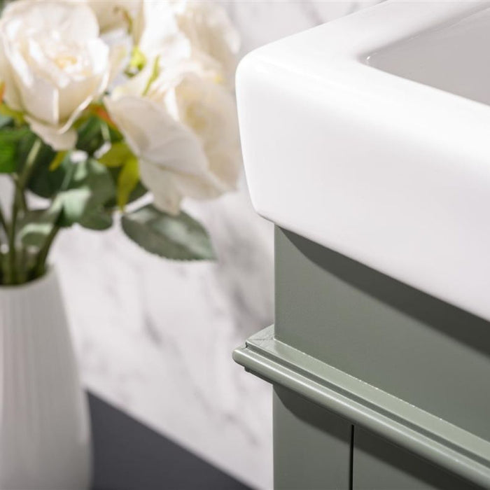 18" Avalon Green Single Sink Vanity Cabinet – Solid Poplar with White Ceramic Top & Pre-drilled Faucet Hole