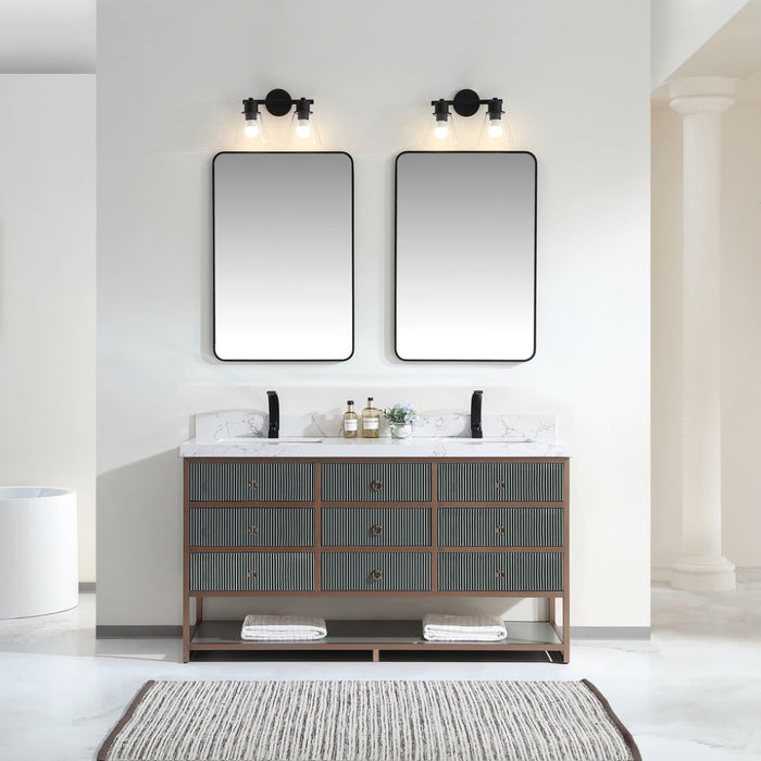 Apollonia 72" Double Bathroom Vanity in Pewter Green Oak – Contemporary Style with Stainless Steel Frame & 2" Artificial Stone Top