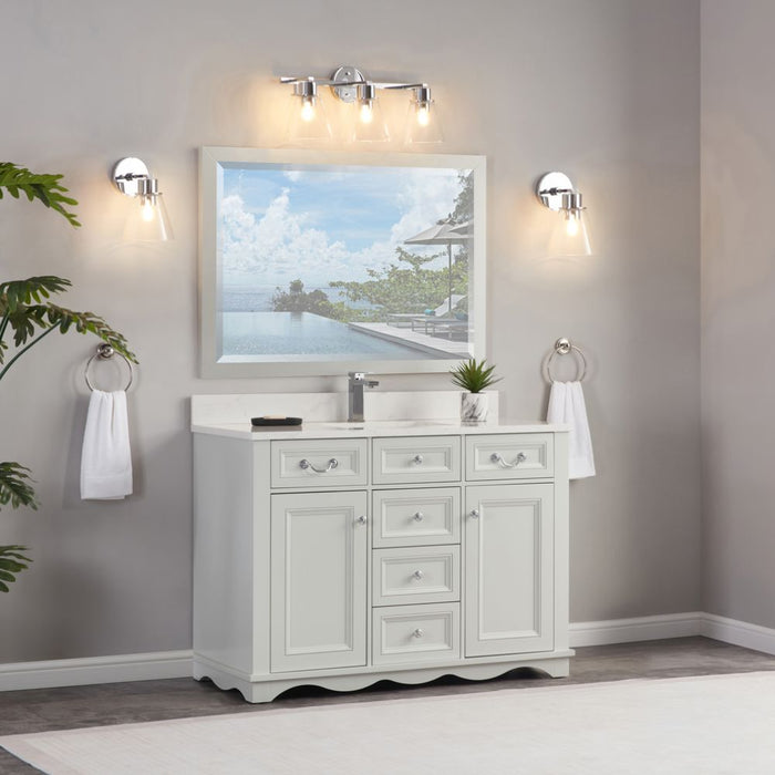 Edouard 48" Silver Strand Solid Wood Bathroom Vanity with Artificial Stone Top & Soft-Close Drawers
