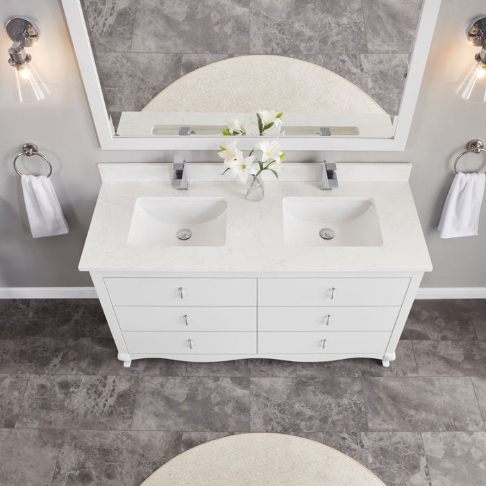 Samuel Classic 60" White Solid Wood Bathroom Vanity - Single Undermount Sink with Artificial Stone Top & 6 Dovetail Drawers