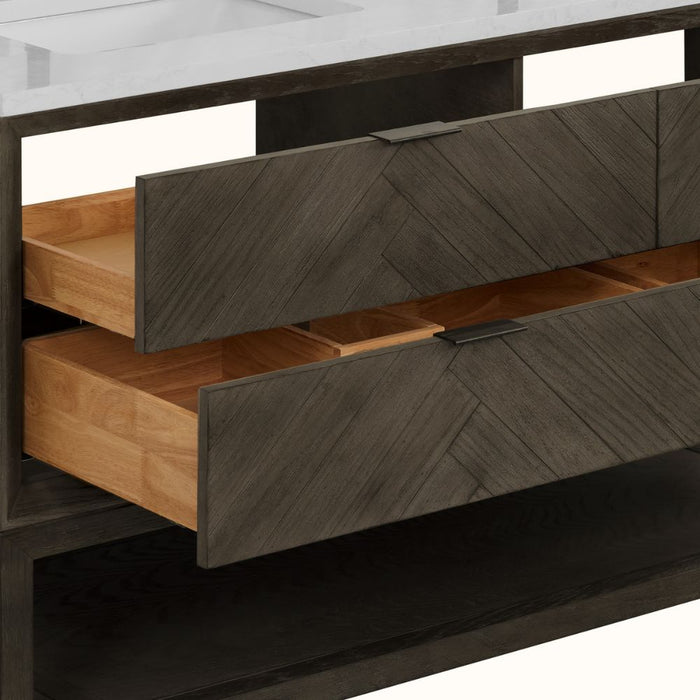 Darcell 60" Grey Oak Modern Bathroom Vanity - 4 Drawer with White Artificial Stone Top