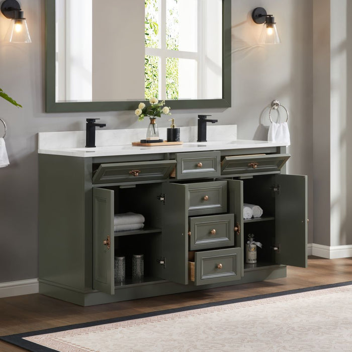 Payton 60" Solid Wood Pewter Green Single Sink Bathroom Vanity with Artificial Stone Top