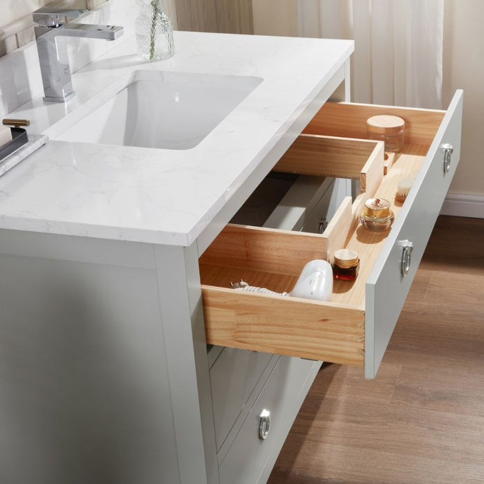 Agnew Silver Strand 42" Silver Sink Vanity – Solid Wood, Artificial Stone Top, Soft-Close Drawers
