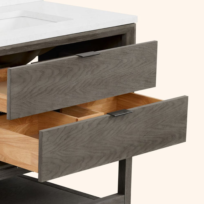 Grimson 36" Grey Oak Finish Single Sink Vanity – Free-Standing Bathroom Cabinet with White Artificial Stone Top