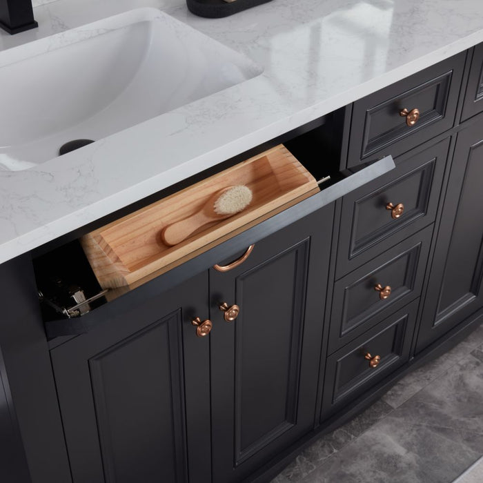 Elmdon Dreamy White 60" Solid Wood Single Vanity with Artificial Stone Top & Soft-Close Drawers
