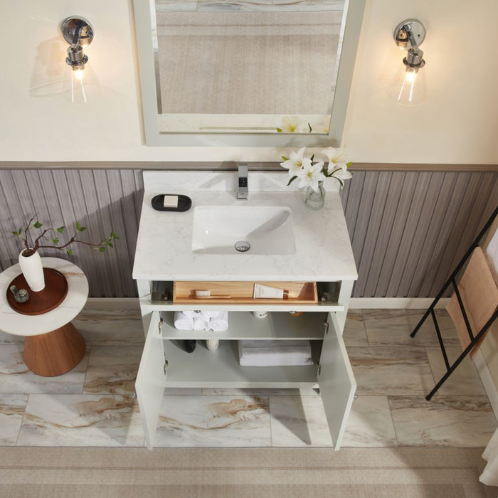 36" Silver Strand Finish Solid Wood Sink Vanity With 1" Artificial Stone Top