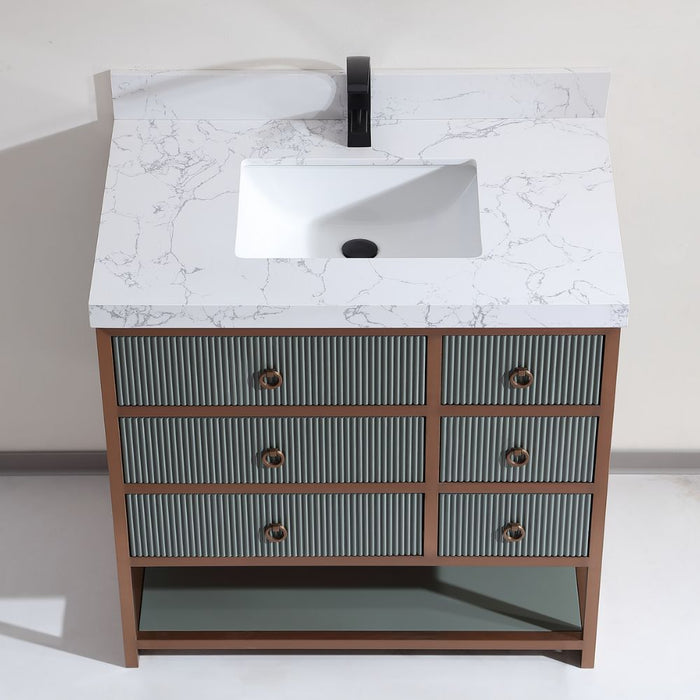 Charlemagne 36" Tricorn Black Golden Brush Stainless Steel Bathroom Vanity – Contemporary Style with Natural Stone Top