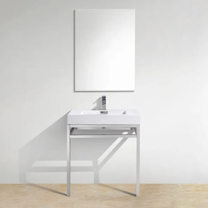 Victorian 30" Chrome Console Bathroom Vanity – Stainless Steel Frame with Integrated Acrylic Sink