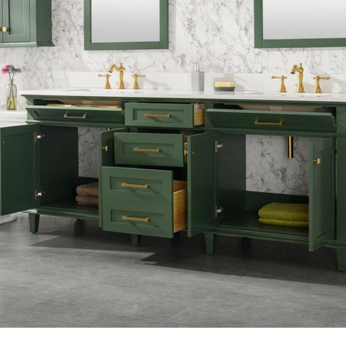 Nouria 80" Vogue Green Double Single Sink Vanity Cabinet With Carrara White Quartz