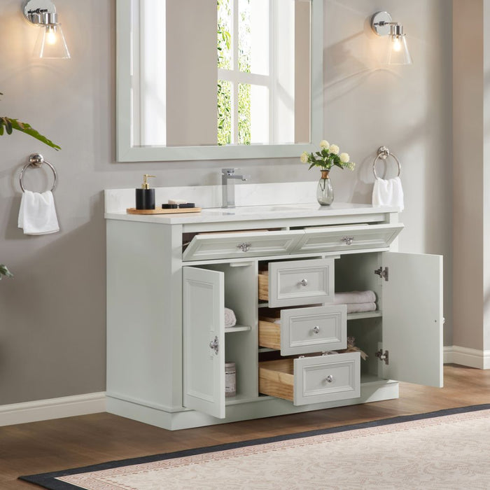 Hildon 48" Silver Strand Wood Bathroom Vanity with Artificial Stone Countertop and Soft Close Storage