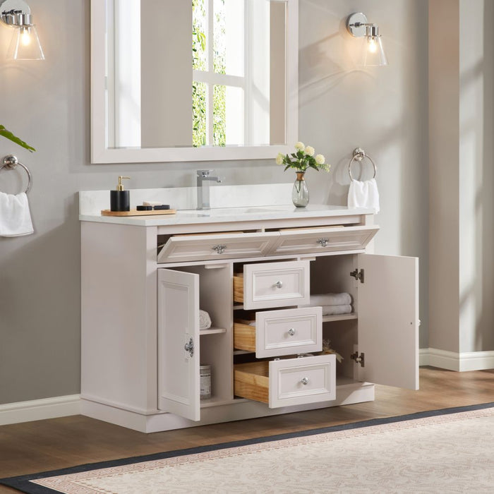 48" White Solid Wood Single Sink Vanity Viveka with Undermount Basin & Soft-Close Drawers