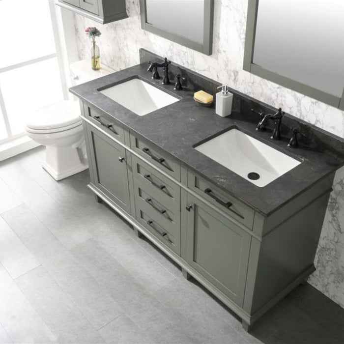 Sylvia Pewter 60" Bathroom Vanity – Green Finish, Double Sink, Stone Top