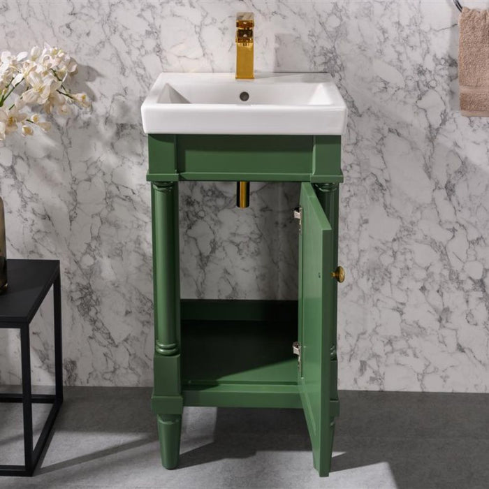 Bardot 18" Green Sink Vanity – Compact Single Door with White Ceramic Basin
